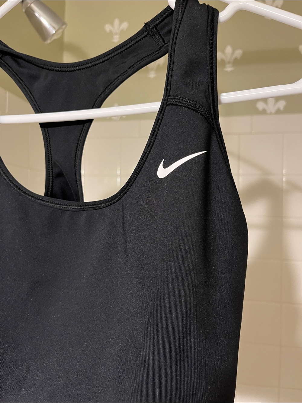 Nike Black Racerback Crop Sports Bra with White Swoosh